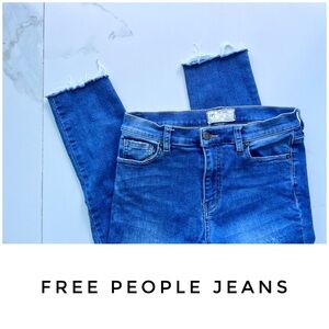 Free People jeans size 27 blue high waisted cropped frayed skinny distressed